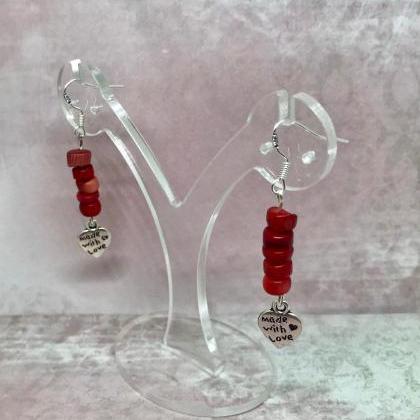 Red Coral Gemstone Drop Earrings