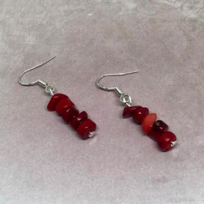 Simplistic Red Coral Drop Earrings
