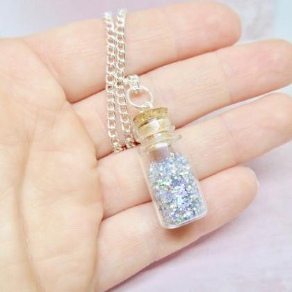 wish glass bottle gemstone necklace..