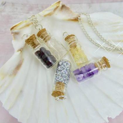 wish glass bottle gemstone necklace..