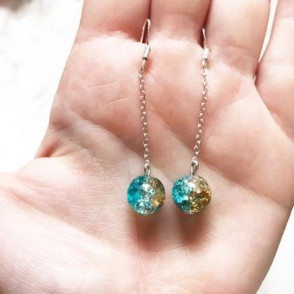 glass crackle bead drop earrings