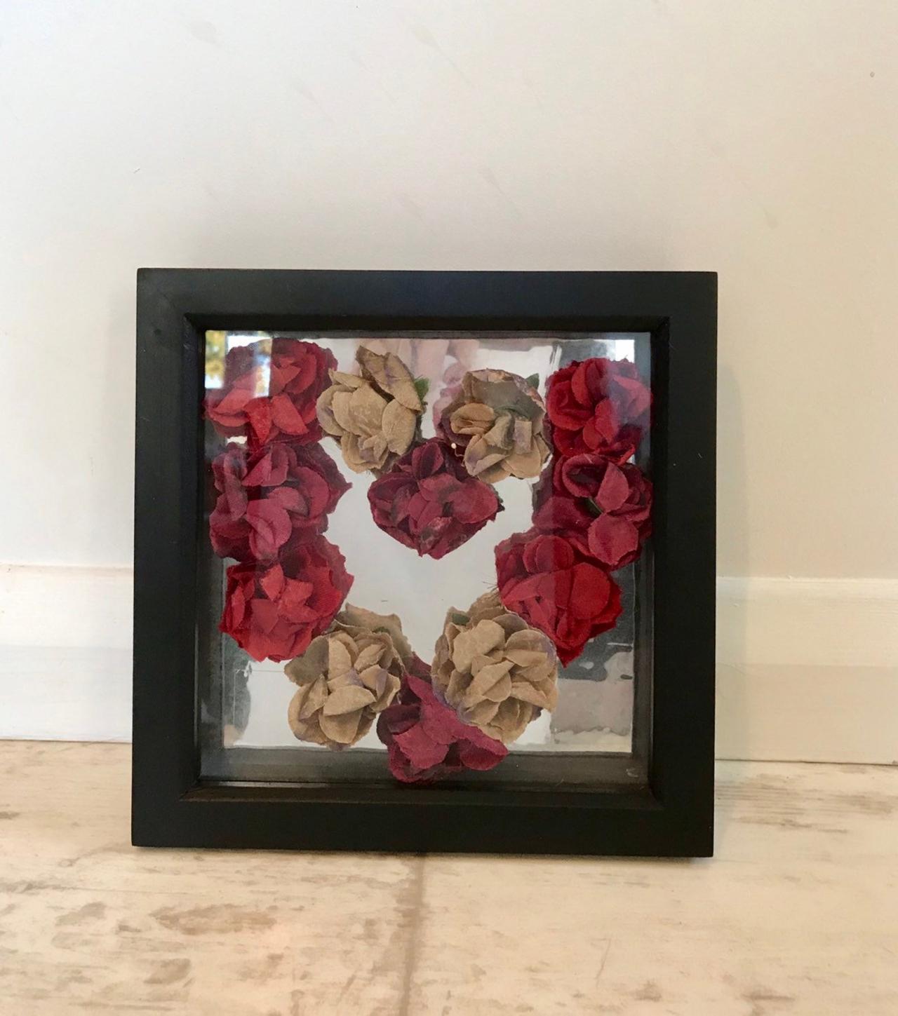 Heart shaped Red roses in a box frame