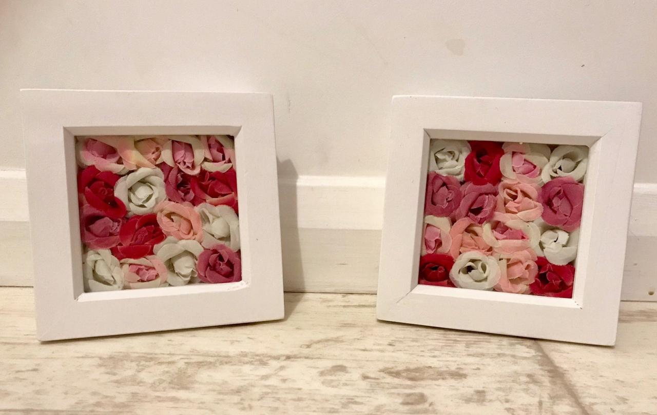 Pair Of Pink Rose Box Framed Wall Art