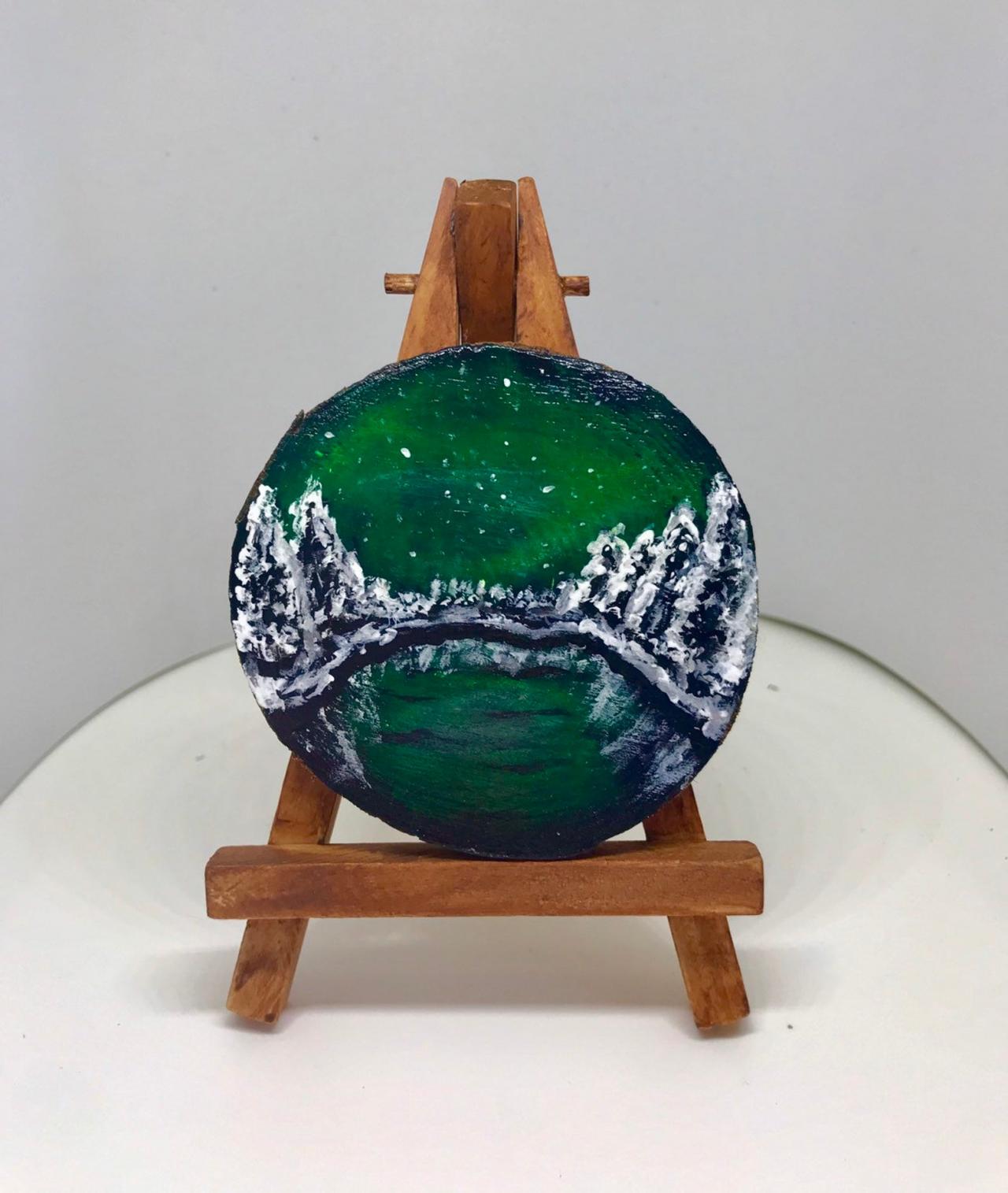 Aurora Borealis Mini Painting On Wood With Easel