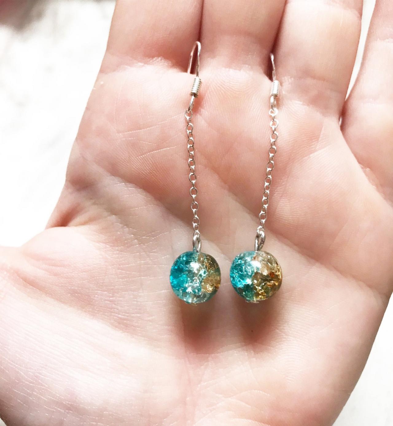glass crackle bead drop earrings