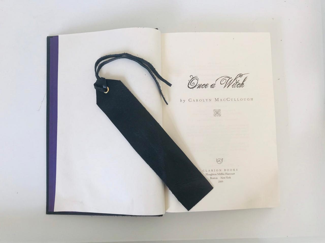 Simple Black leather bookmark