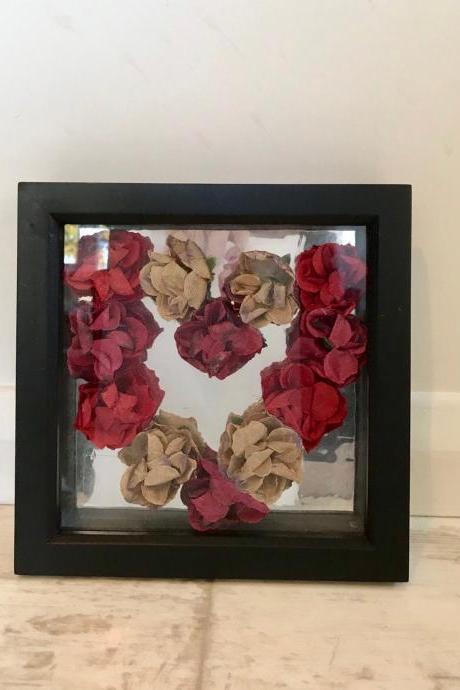 Heart shaped Red roses in a box frame