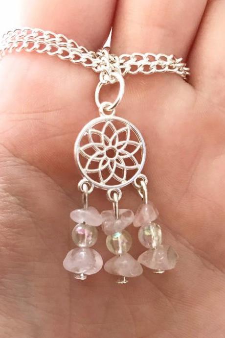 rose quartz dreamcatcher necklace