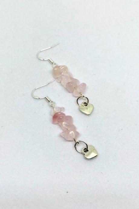 rose quartz heart drop earrings