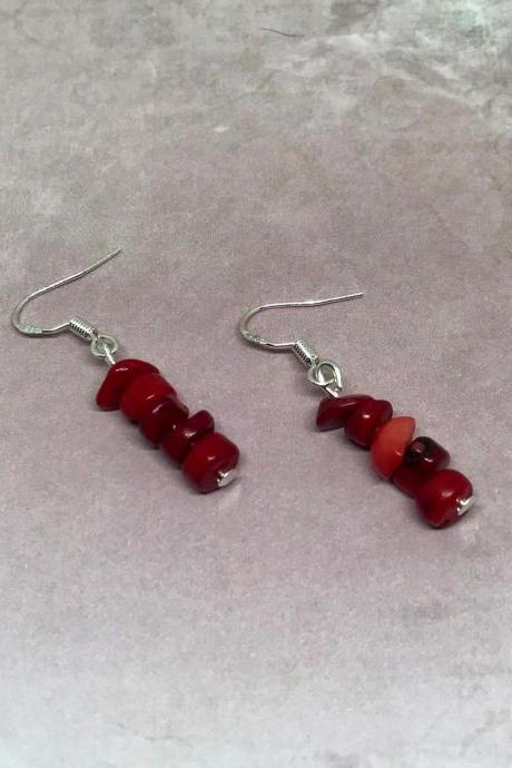 Simplistic red coral drop earrings