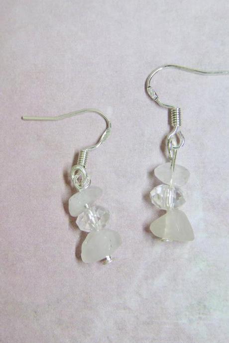 rose quartz and bead drop earrings