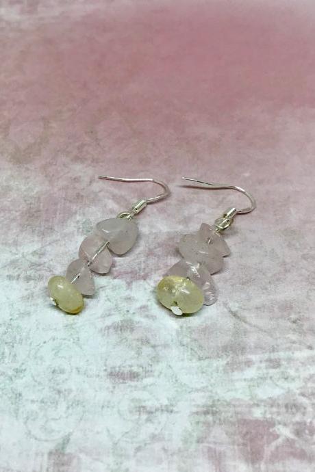 Citrine and rose quartz drop earrings