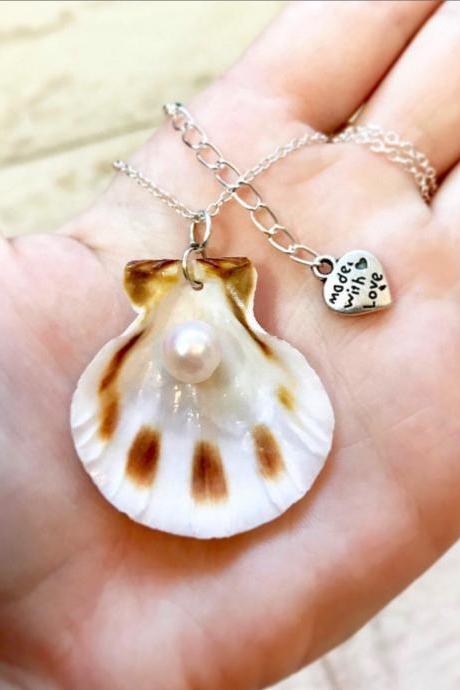 Real pearl in a shell necklace