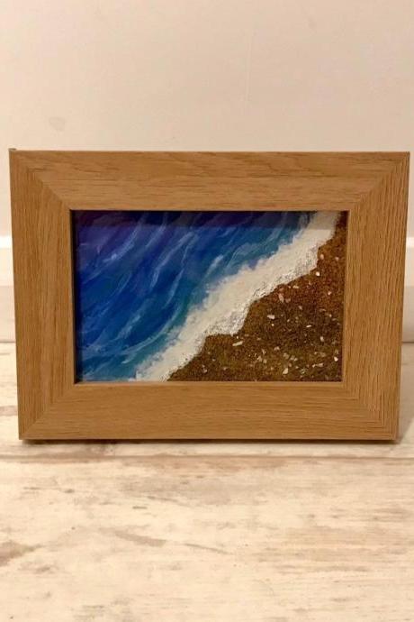 Framed real sand beach painting